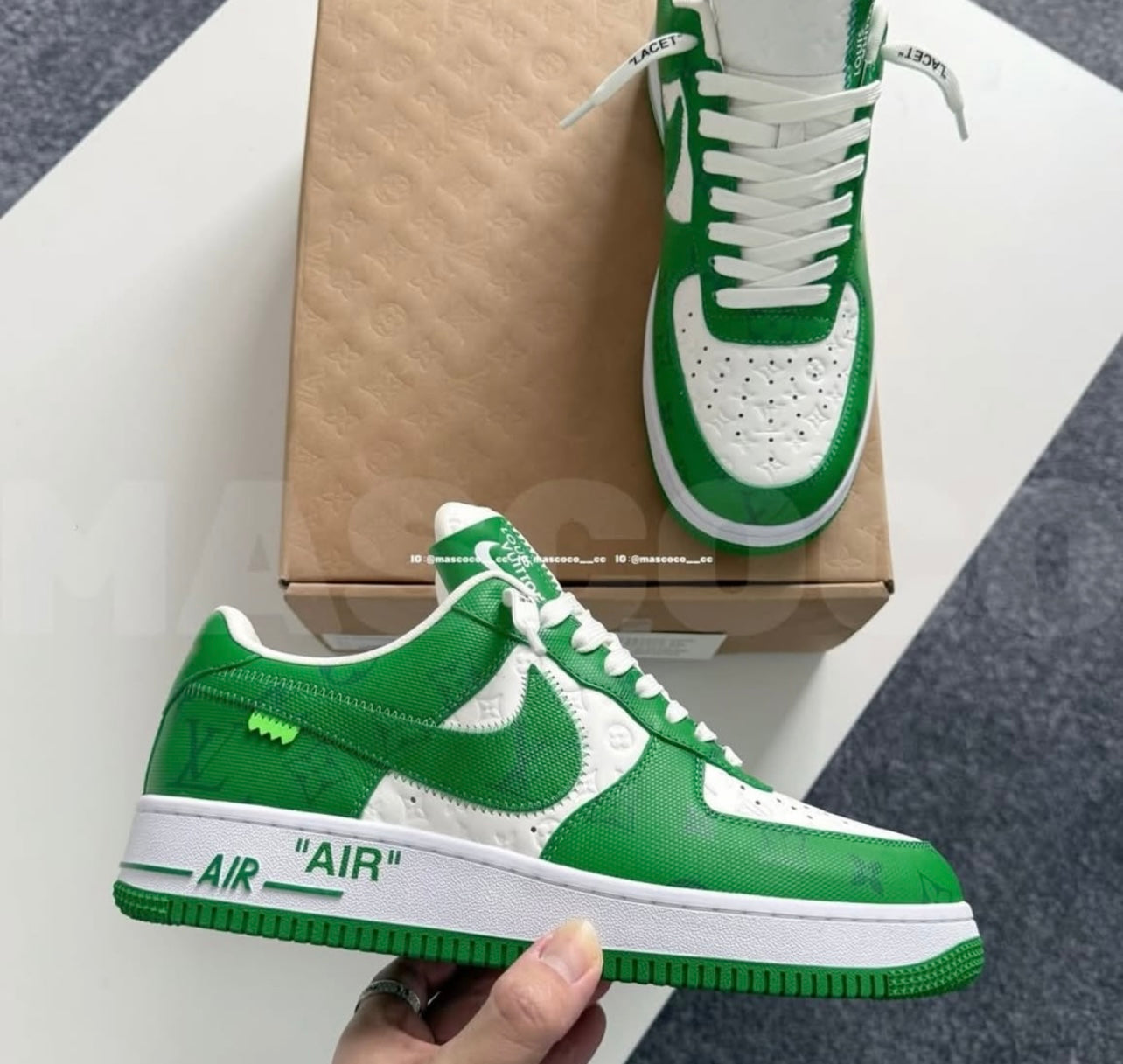 Custom LV x Nike Air Force 1 “Triple green monogram”