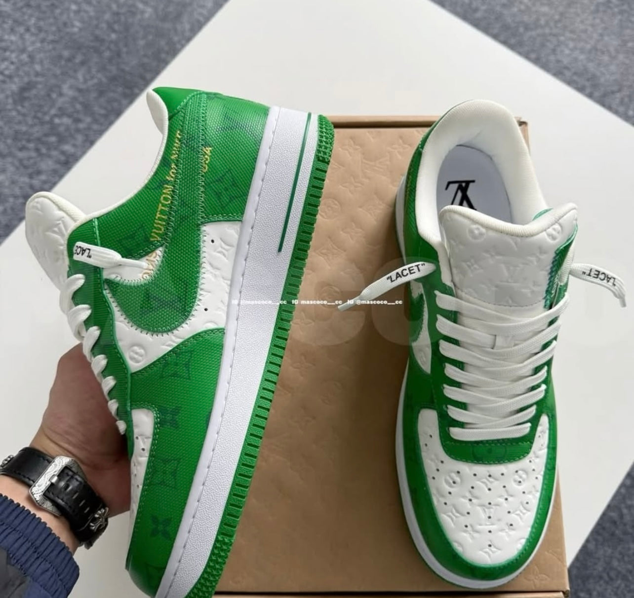 Custom LV x Nike Air Force 1 “Triple green monogram”