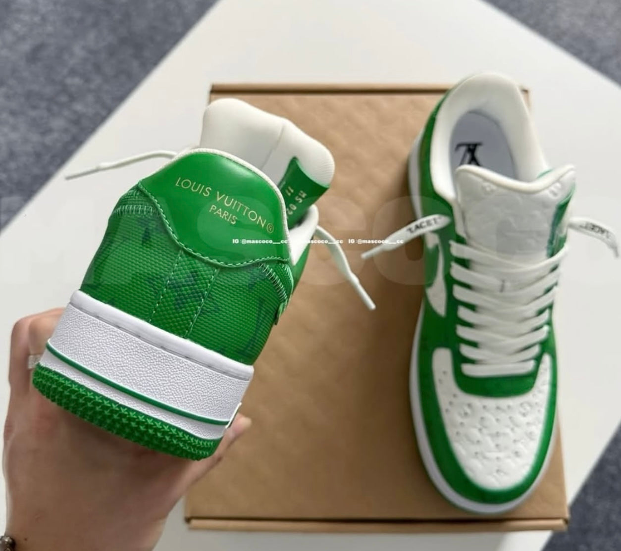 Custom LV x Nike Air Force 1 “Triple green monogram”