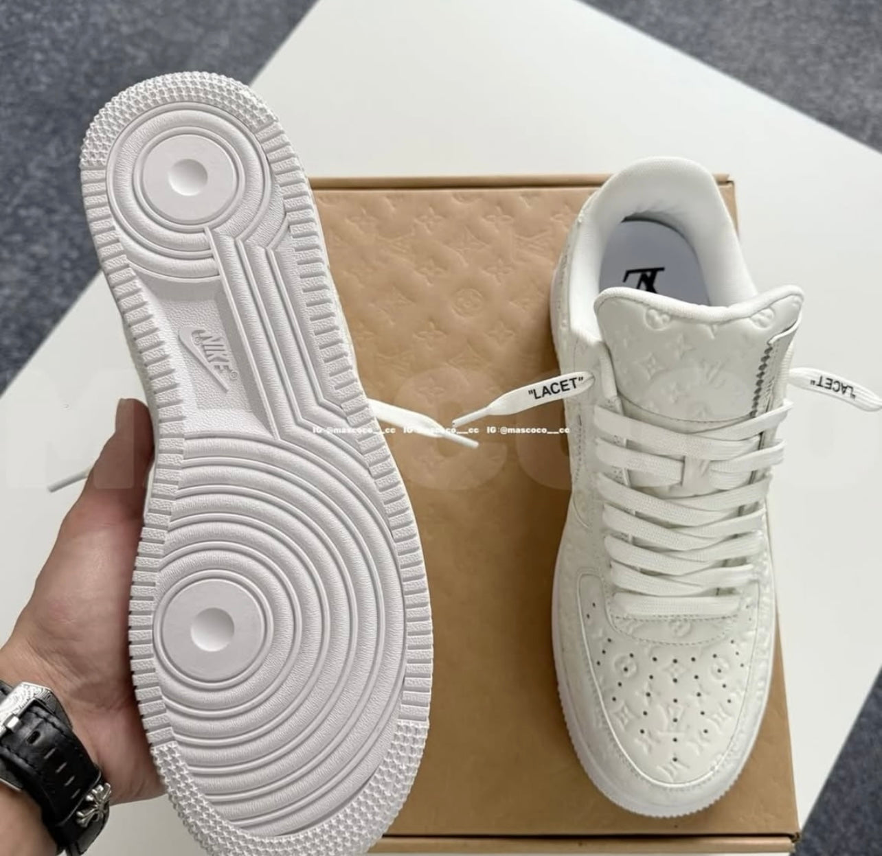 Custom LV x Nike Air Force 1 “Triple White Monogram”