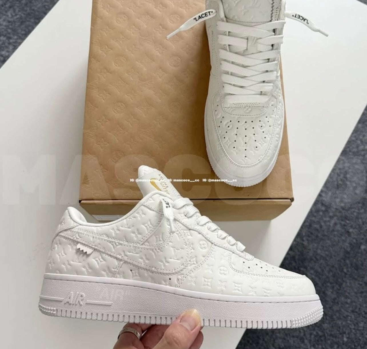 Custom LV x Nike Air Force 1 “Triple White Monogram”
